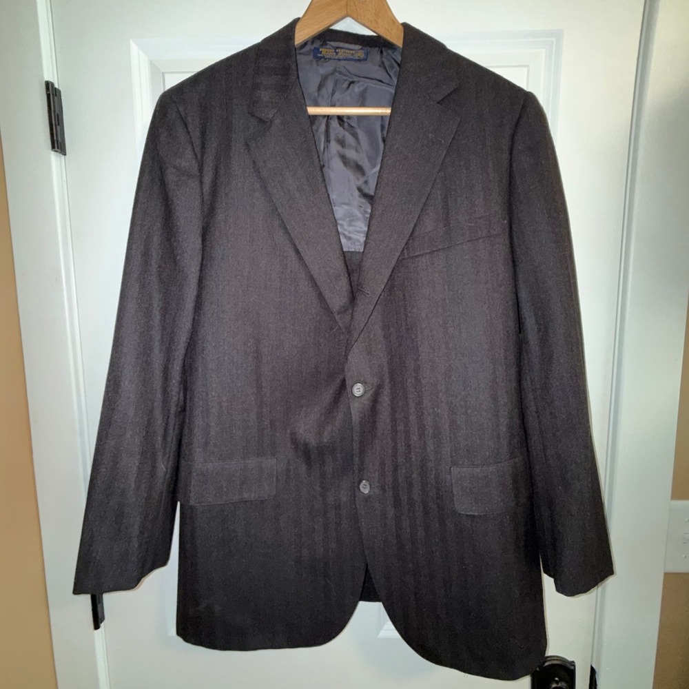 Brooks Brothers Golden Fleece Makers Wool Blazer Charcoal Shadow Stripe 44L USA